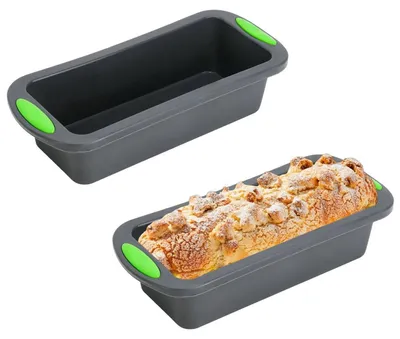 Image de Moules à gâteau en silicone, lot de 2, rectangulaires, résistants à la chaleur, gris, 28 cm