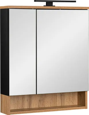 Zdjęcie produktu dla Szafka łazienkowa lustrzana wisząca z lustrem czarna wotan 60 cm lampka led