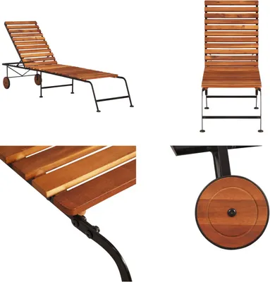 Image de vidaXL Chaise longue avec pieds en acier Bois massif Acacia - Chaise longue - Bain de soleil - Chaises longues