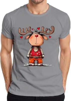 Produktbild von Niedliches Rentier rote Nase Herzen Weihnachten Geschenk Cartoon Herren T-Shirt, Grau, 3XL