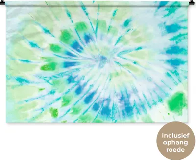 Produktbild von MuchoWow® Wandteppich Wandbehang Krawattenfärbung - Grün - Blau 150x100 cm Tapisserie Dekoration Wandtuch - Waschbar - Tapisserien - Wand-Decke