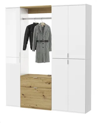 Produktbild von Garderobe "SystemX" in weiß Hochglanz und Artisan Eiche Garderobenschrank 152 x 193 cm