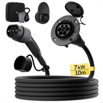 Produktbild von Typ-2-Verlängerungskabel - Ladekabel für Elektroautos - 10 m - 7 kW 32 A - 1-phasig - IP55 - Schwarz