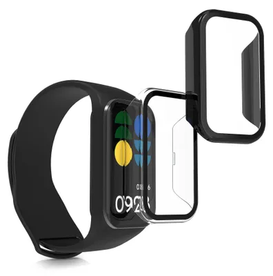 Produktbild von kwmobile 2x Glas Hülle für Xiaomi Smart Band 8 Active / Redmi Band 2 Schutzhülle - Fullbody Fitnesstracker Case Set aus Glas - Transparent Schwarz