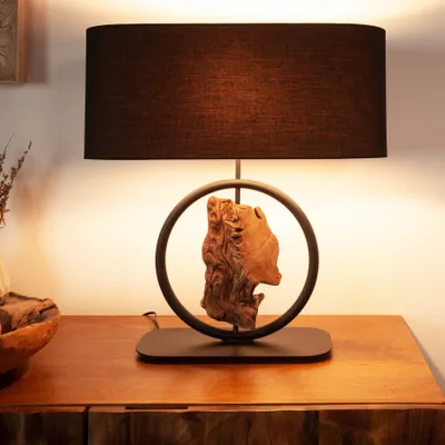 Produktbild von riess-ambiente Tischlampe ELEMENTS 58cm schwarz Massivholz Baumwollschirm Fuß mit E27