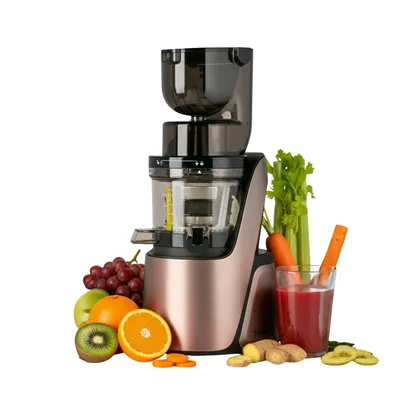 Image de 4Swiss BM105 Rose Gold Slow Juicer - Extracteur de jus à froid électrique pour fruits et légumes, goulotte XXL, 400 W, sans BPA, mixeur à smoothies