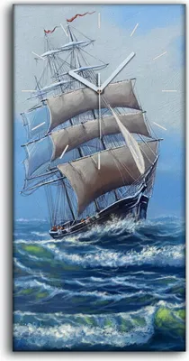 Produktbild von Wandbild Leinwand Bilder mit Uhr 30x60 Schiff Meeres Gemälde Landschafts - weiße Hände