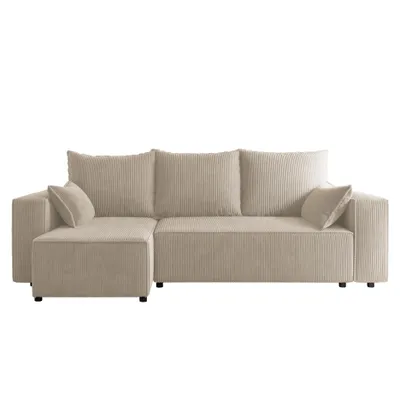 Produktbild von 4ALLHOME Ecksofa Cordi mit Schlaffunktion, Couch, Sofa mit Bettkasten, Cord, Eckcouch, L-Form Poso 100 Beige