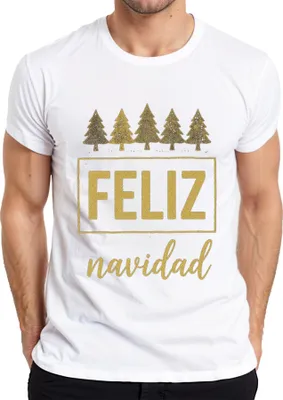 Produktbild von FELIZ navidad Weihnachten Weihnachtsbaum Gold Glitzer Geschenk Herren T-Shirt, Weiß, XL