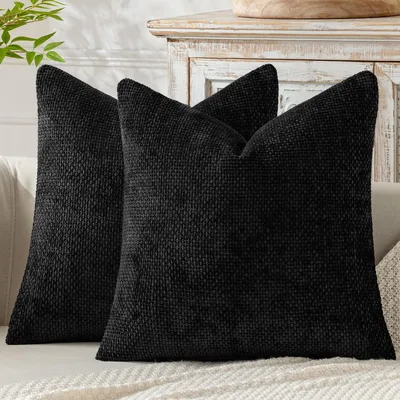 Kissenbezug 50x50 cm, 2er Set, Chenille, Schwarz