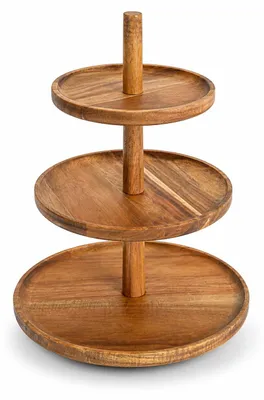 3-stöckige Akazienholz-Etagere, rund, 26x35x26 cm