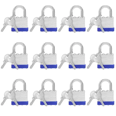 Produktbild von Belle Vous Stahl Vorhängeschloss Set Laminiert, Vorhänge Schloss mit 2 Schlüssel (12Stk) – 6mm Bügel 6,4x4,2x2,4cm Sicherheitsschloss Vorhängeschloss