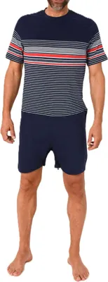 Produktbild von Herren Pflegeoverall kurzarm Einteiler Schlafanzug mit Reissverschluss am Rücken und Bein ; navy , S