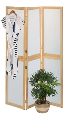 Zdjęcie produktu dla Parawan Relaxdays, 3-częściowy, składany parawan, wys. x szer.: 180 x 136,5 cm, tworzywo sztuczne i bambus, parawan do wnętrz, kolor naturalny/biały
