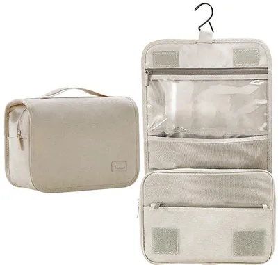 Image de Grandes trousses de toilette pour femmes et hommes - Grandes trousses de toilette, trousse de maquillage - Trousse de toilette pour femmes et filles - Beige