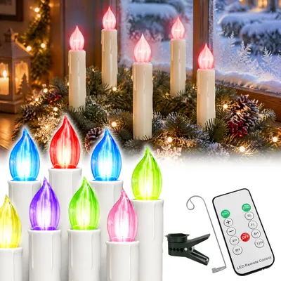 Produktbild von YARDIN 10 Stück Farbwechsel LED-Kerzen, elektrische Stabkerzen, mit Fernbedienung, mit Haken und Clips, automatischer Farbwechsel, Timer