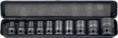 Produktbild von ELMAG Schlagnussen-Satz 1/2, 10-tlg., SW 9,10,11,13,14,17,19,22,24,27 mm, in Metallbox