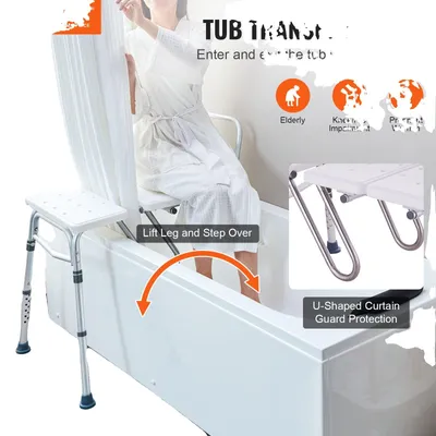 Immagine prodotto di Panca da bagno VEVOR, panca da bagno regolabile con protezione per tenda a forma di U e schienale reversibile, panca da bagno con sedile doccia antiscivolo