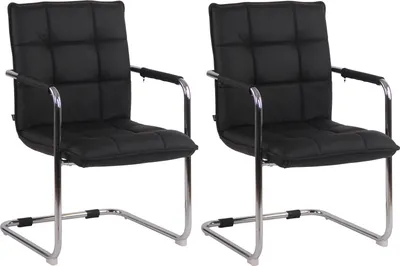 Productafbeelding van CLP Set van 2 stoelen Gandia, met armleuningen, bekleed met echt leer, zwart frame, zwarte kleur