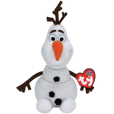 A stuffed toy Olaf from Frozen, holding a heart-shaped tag.