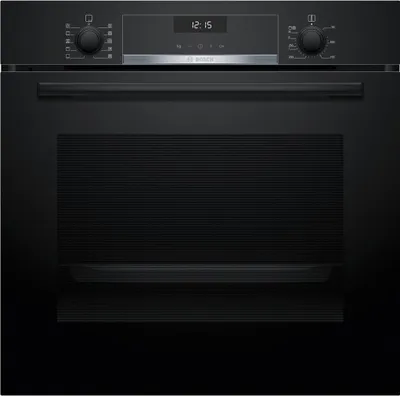 A front-on view of a black built-in oven.