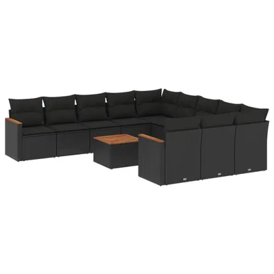 Produktbild von 12-tlg. Garten-Sofagarnitur mit Kissen Schwarz Poly Rattan