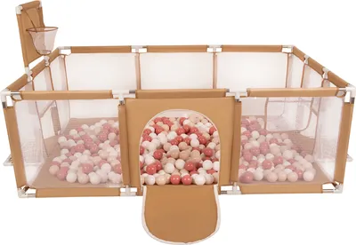 Produktbild von Selonis Laufstall Baby Großer Spielplatz Mit 100 Bälle Laufgitter Für Kinder, Beige:Pastellbeige/Lachsfarben/Weiß