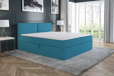 Produktbild von Boxspringbett UNN 120x200 mit 2 Bettkästen, Bonell-Matratze und Topper. Farbe: Blau.