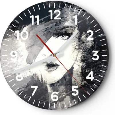 Produktbild von Wanduhr - Rund - Glasuhr - Frau Gesicht - 30x30cm - Schleichendes Uhrwerk - Lautlos - zum Aufhängen bereit - Dekoration Modern - Wanddekoration aus Glas - C4AR30x30-3757