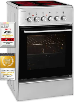 Produktbild von Exquisit ECM 5-4 Inox Elektro-Standherd | Glaskeramik | Ober- / Unterhitze | Grill | Umluft | Inox