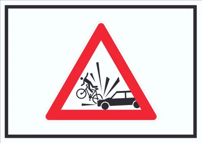 Produktbild von Auto und Fahrradfahrer Unfall mit Symbol Schild A5 Rückseite selbstklebend