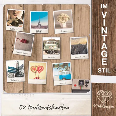Produktbild von WeddingTree 52 Postkarten Hochzeit Vintage - Postkarten Set 10.5 x 14.7 cm - für 52 Wochen (wp)