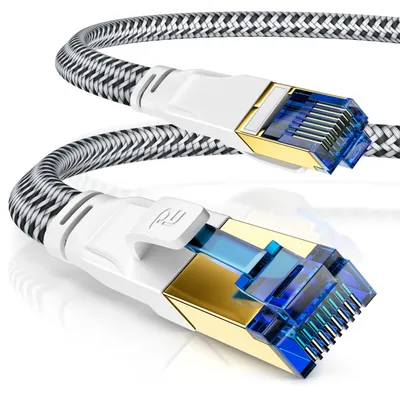 Immagine prodotto di CSL - Cavo di rete CAT 8 da 10 m piatto e sottile - Cavo LAN per 40 Gigabit ad alta velocità, cavo Internet, cavo piatto, cavo di posa - Cavo RJ45 Cat.8 da 40 Gbps per switch, router, modem, PC, 10 metri, bianco