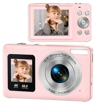 Image de INF Appareil photo numérique à double écran IPS 2.4 inch + 1.3 inch, 4K 30fps, zoom numérique 18x, objectif 5MP AF Rose