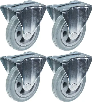 Produktbild von 160mm 6" Rolle grau gummibereift feststehend stark 540kg Kapazität, 4er Set
