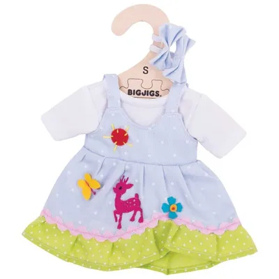 Productafbeelding van Bigjigs Toys: Jurk met stippen en een hertenprint voor een pop van 28 cm