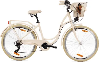 Produktbild von Goetze Mood 26 Zoll City Bike, 17 Zoll ALU Tiefeinsteiger, 6-Gang Shimano Tourney, V-Bremse, LED-Beleuchtung, Gepäckträger, Korb mit Bezug