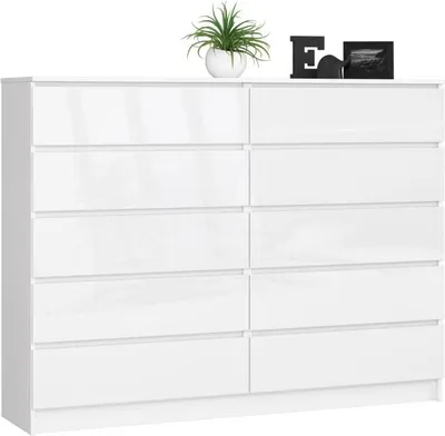 Produktbild von BDW, Kommode mit 10 Schubladen, 160×40×121 cm, K160, Weiß Hochglanz