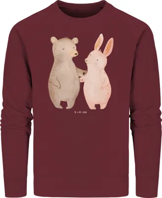 Produktbild von Mr. & Mrs. Panda Baumwoll Pullover Bär und Hase Umarmen Größe L - Burgundy - Geschenk, Sweatshirt, Freunde, für Immer, Beste Freundin, Umarmung, Pulli, Sweater