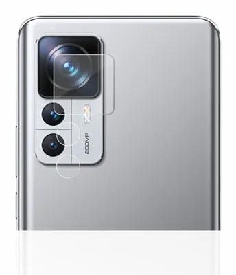A close-up of a smartphone camera module with a screen protector applied.