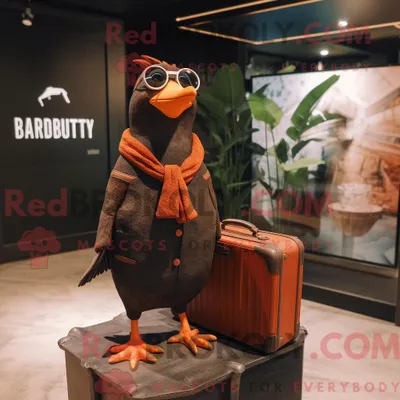 Productafbeelding van Mascottefiguur REDBROKOLY van een roestmerel gekleed met een vest en aktetassen