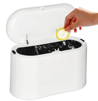 Imagen del producto de Contenedor de residuos para mesa, cubo de basura con tapa, cubo de basura con sistema de apertura, mini cubo de basura, contenedor de residuos de plástico para mesa, ideal para el lavabo, la cocina o el baño