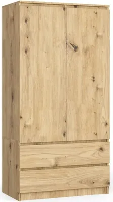 Produktbild von BDW Kleiderschrank 2 Türen 2 Schubladen, Spiegel, Eiche Artisan, 180x90x51