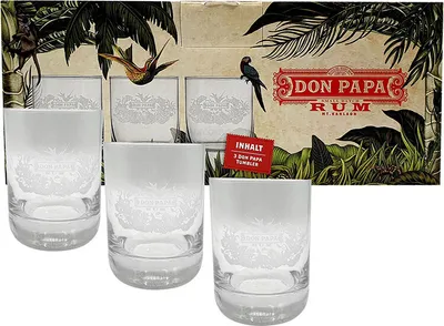 Produktbild von Don Papa Rum Tumbler Glas Gläser Longdrinkglas mit Verpackung Set - 3 x Gläser