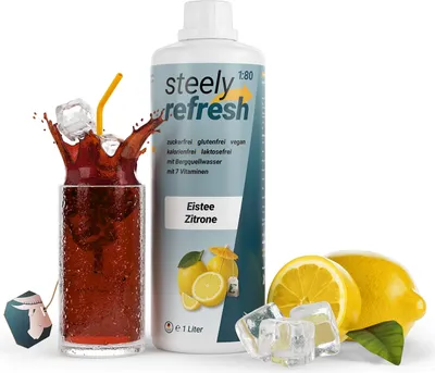 Produktbild von SteelyRefresh Getränke Sirup 1 Liter Flasche - Geschmacksrichtung: Eistee-Zitrone