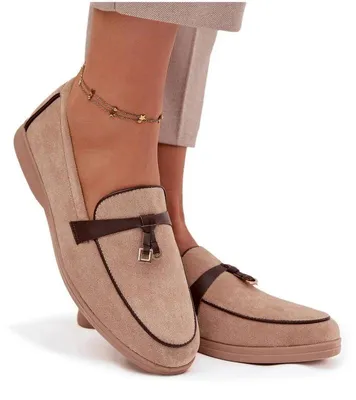 Zdjęcie produktu dla Mokasyny Loafersy Damskie Z Eko Zamszu Beżowe Darwen 40