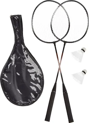 Produktbild von 4 x Badmintonset, 8 Badmintonschläger & 8 Bälle, Federballschläger für Kinder und Erwachsene, HxB: 66 x 20 cm, grau