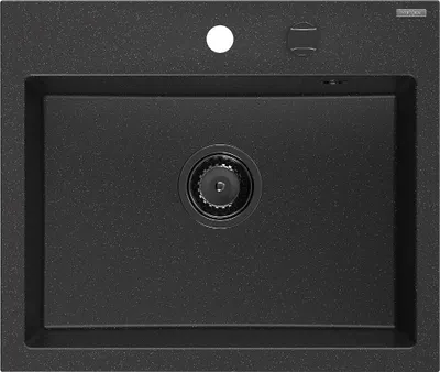 Produktbild von Mexen Oscar Granitspüle 1-becken 580 x 490 mm, schwarz/silber metallic, schwarzer Siphon - 6519581000-73-B