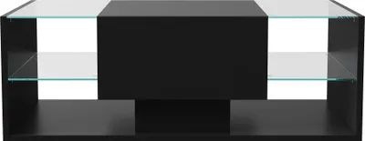Image de UnboxG Table basse noire brillante avec éclairage LED RGB, télécommande – Table de salon avec tiroir et espace de rangement, 100 × 50 × 35 cm