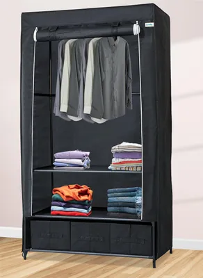 Produktbild von Lendo Online Faltschrank 90x47x163 cm Schwarz Schubladen